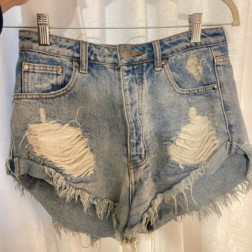 Signature 8 denim high waisted jean shorts with rips
